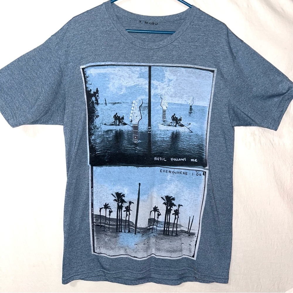 Blue Ocean Scene Graphic Tee Shirt Music Follows Me Everywhere I Go